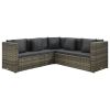 vidaXL 4 Piece Patio Lounge Set with Cushions Poly Rattan Gray