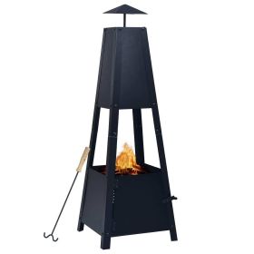 vidaXL Fire Pit Black 13.8"x13.8"x39" Steel