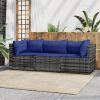 3 Piece Patio Lounge Set with Cushions Gray Poly Rattan