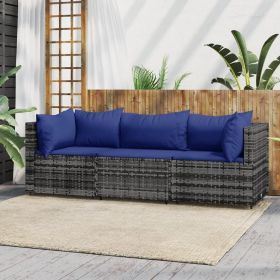 3 Piece Patio Lounge Set with Cushions Gray Poly Rattan