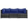 3 Piece Patio Lounge Set with Cushions Gray Poly Rattan