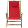 Reclining Relaxing Chair Red Bamboo and Fabric