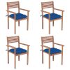 Patio Chairs 4 pcs with Blue Cushions Solid Teak Wood