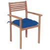 Patio Chairs 4 pcs with Blue Cushions Solid Teak Wood