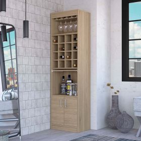 Myers Bar Cabinet; Two Shelves; Double Door Cabinet; Six Built-in Wine Rack