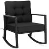 Patio Rattan Rocker Outdoor Glider Rocking Chair Cushion Lawn-Black - Color: Black