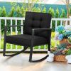 Patio Rattan Rocker Outdoor Glider Rocking Chair Cushion Lawn-Black - Color: Black