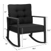 Patio Rattan Rocker Outdoor Glider Rocking Chair Cushion Lawn-Black - Color: Black