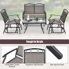 Set of 2 Outdoor Metal Glider Armchairs with Weather-resistant Fabric - Color: Brown