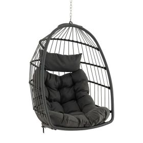 Hanging Egg Chair with Head Pillow and Large Seat Cushion-Gray - Color: Gray