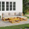 5 Piece Patio Lounge Set with Light Gray Cushions Solid Wood