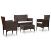 4 Piece Patio Lounge Set with Cushions Poly Rattan Brown