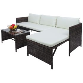 Outdoor 3pcs 1 Double Seat 1 Chaise Seat 1 Coffee Table Combination Sofa Rattan Sofa Set  XH