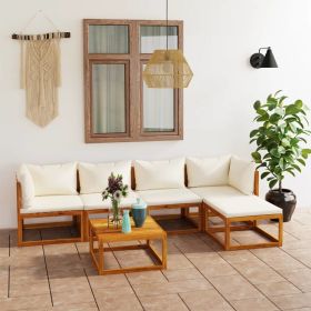 6 Piece Patio Lounge Set with Cushion Cream Solid Acacia Wood