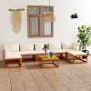 8 Piece Patio Lounge Set with Cushion Cream Solid Acacia Wood