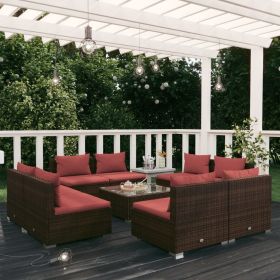 9 Piece Patio Lounge Set with Cushions Poly Rattan Brown