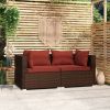 Patio Loveseat with Cushions Brown Poly Rattan