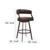 30 Inch Leatherette Barstool with Low Curved Back, Brown