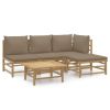 5 Piece Patio Lounge Set with Taupe Cushions Bamboo