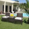 2pcs Arm Chairs 1pc Coffee Table, 3pcs Rattan Sofa Set Brown Gradient XH