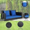 49in Black Rattan Blue Cushion Rattan Swing Chair(Swing frames not included)