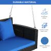 49in Black Rattan Blue Cushion Rattan Swing Chair(Swing frames not included)