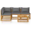 5 Piece Patio Lounge Set with Cushion Solid Acacia Wood