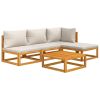 5 Piece Patio Lounge Set with Light Gray Cushions Solid Wood