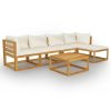 6 Piece Patio Lounge Set with Cushion Cream Solid Acacia Wood