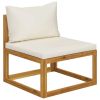 6 Piece Patio Lounge Set with Cushion Cream Solid Acacia Wood