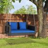 49in Black Rattan Blue Cushion Rattan Swing Chair(Swing frames not included)