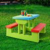 Kids Picnic Folding Table and Bench Set with Umbrella