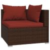 5 Piece Patio Lounge Set with Cushions Poly Rattan Brown