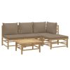 5 Piece Patio Lounge Set with Taupe Cushions Bamboo