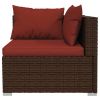 5 Piece Patio Lounge Set with Cushions Poly Rattan Brown