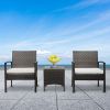 2pcs Arm Chairs 1pc Coffee Table, 3pcs Rattan Sofa Set Brown Gradient XH