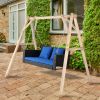 49in Black Rattan Blue Cushion Rattan Swing Chair(Swing frames not included)