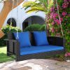 49in Black Rattan Blue Cushion Rattan Swing Chair(Swing frames not included)