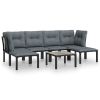 7 Piece Patio Lounge Set Black and Gray Poly Rattan