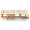 6 Piece Patio Lounge Set with Cushion Cream Solid Acacia Wood