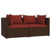 Patio Loveseat with Cushions Brown Poly Rattan