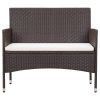 4 Piece Patio Lounge Set with Cushions Poly Rattan Brown