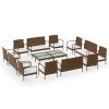 16 Piece Patio Lounge Set with Cushions Poly Rattan Brown