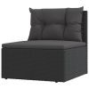 4 Piece Patio Lounge Set with Cushions Black Poly Rattan