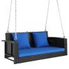 49in Black Rattan Blue Cushion Rattan Swing Chair(Swing frames not included)