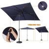 Adjustable Tilt Led Lights Blue Rectangular Patio Large Umbrella For Beach Outside Outdoor