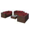 7 Piece Patio Lounge Set with Cushions Poly Rattan Brown