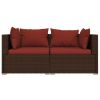 Patio Loveseat with Cushions Brown Poly Rattan