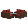 9 Piece Patio Lounge Set with Cushions Poly Rattan Brown