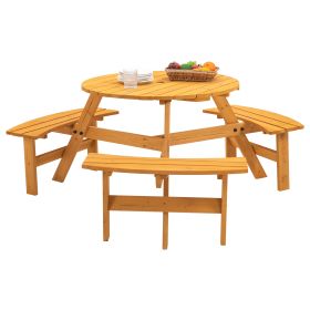 Circular Outdoor Wooden Picnic Table with Built-in Benches for Patio Backyard Garden; DIY; 1720lb Capacity; Natural/Gray (Color: Natural)